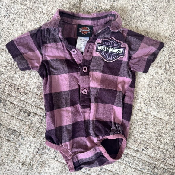 Harley-Davidson Other - Harley-Davidson Purple Plaid Infant button up Onesie